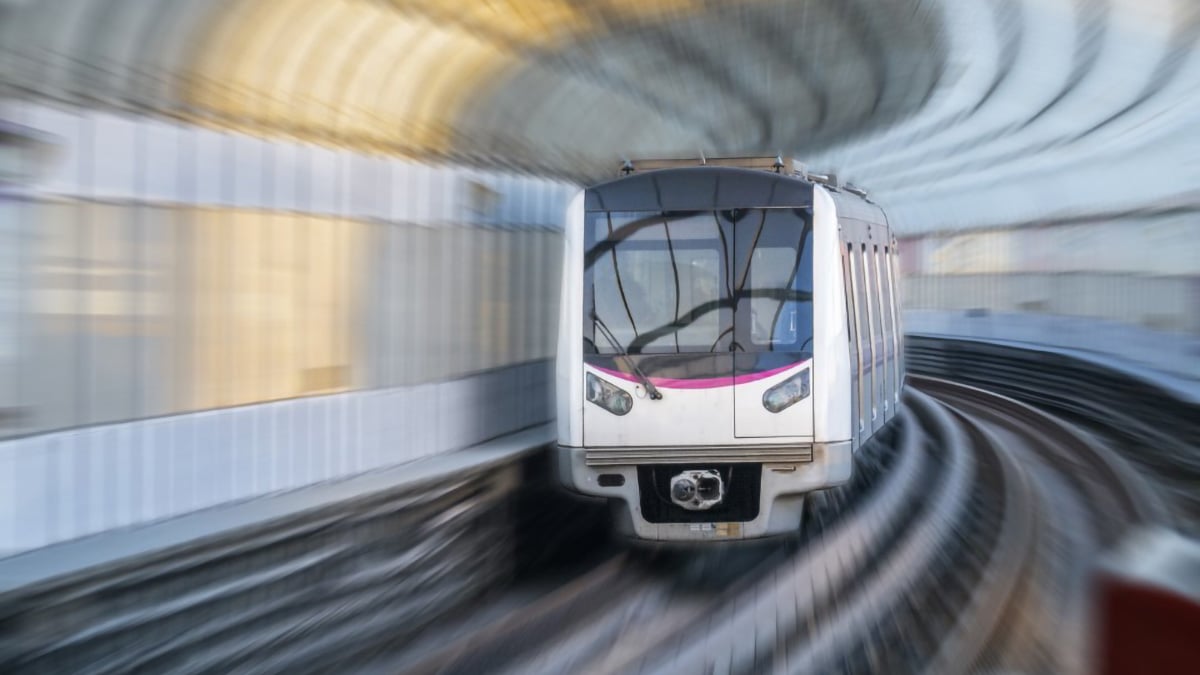 A metro train in motion